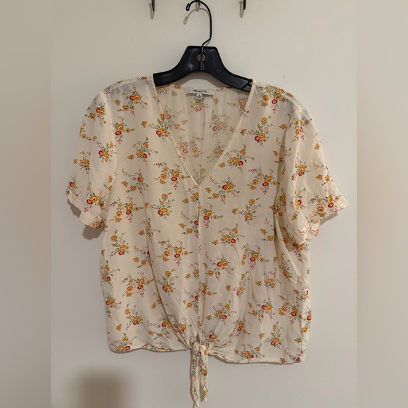 Madewell Tops - *LIKE NEW* Madewell Tie Waist V-Neck Cream and Floral Blouse